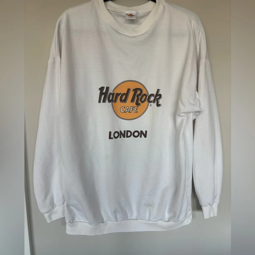 Vntg Hard Rock Cafe London White Crew Neck Sweatshirt Large - Picture 1 of 5